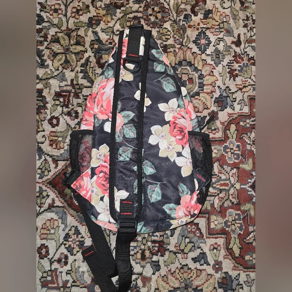 Floral Backpack with Pink and Black Design